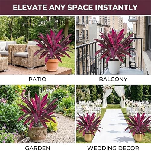 Artificial Tropical Plant UV Resistant Large Faux Plants Outdoor Fake Boston Ferns Potted Plants Realistic Agave Plastic Hostas Greenery Patio Outside Shrubs Flower Grass Front Porch Decor (6, Purple) - Image 5