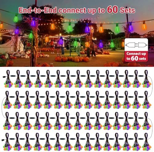 LAMPHOME Orange Purple Green Outdoor Halloween String Lights,26FT ST38 LED Patio Light 12+1 Shatterproof Edison Bulbs, Waterproof Connectable Outside Hanging Lights for Backyard Porch Party Decor - Image 7
