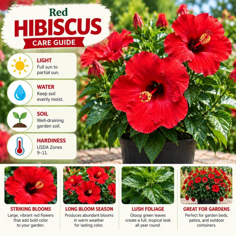 3 Hardy Hibiscus Live Plants, Flowering Shrub, Red Blooms, 4-7" - Image 2
