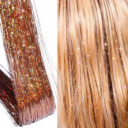 Bronze Hair Tinsel Kit for Girls Women Fairy Glitter Tinsel Hair Extensions - Image 2