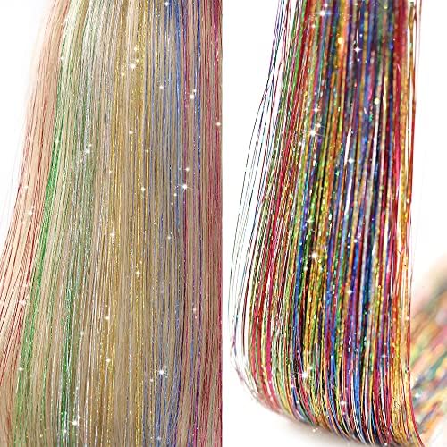 Clip in Hair Tinsel, Pack of 12 Pcs 20 Inch, Glitter Tinsel Hair Extensions, Festival Tinsel Fairy Hair Extension Party Dazzle Hair Accessories Strands Kit for Women Girls(12Pcs,Six-Color#) - Image 2