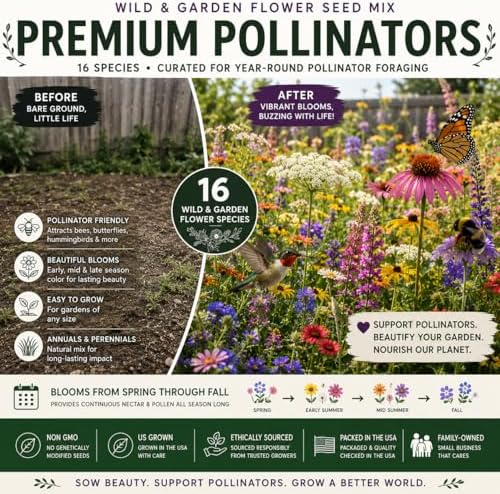Wildflower Seeds for Pollinators Garden – Premium Pollinators™ – 16-Species Flower Mix for Bees, Butterflies & Hummingbirds – Annuals & Perennials – 1 lb Covers 2,000 Sq Ft – Paper Street Perennials® - Image 2