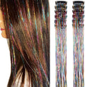 Rainbow Hair Tinsel Pack of 12 Pcs Clip in Hair Tinsel 20 Inch Glitter Tinsel Hair Extensions, Festival Tinsel Fairy Hair Extension Party Dazzle Hair Accessories Strands Kit (12Pcs,Rainbow#) by Umylar
