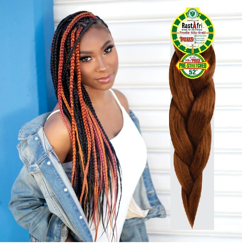 Rast A fri Freed'm Silky Braid 52 Inch Pre-Stretched Braiding Hair | 100% Afrelle Modacrylic Fiber from Kanekalon | Soft Lightweight Hair for Box Braids & Twists, #30 Light Auburn - 5 Pack - Image 2