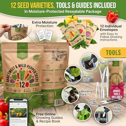 Organo Republic 12 Rare Sweet & Mild Pepper Seeds Variety Pack - 770+ Non-GMO Heirloom Pepper Seeds for Outdoor and Indoor Home Gardening, Including Pepper Anaheim, Pepperonchini, Pimento, Lilac Bell - Image 3