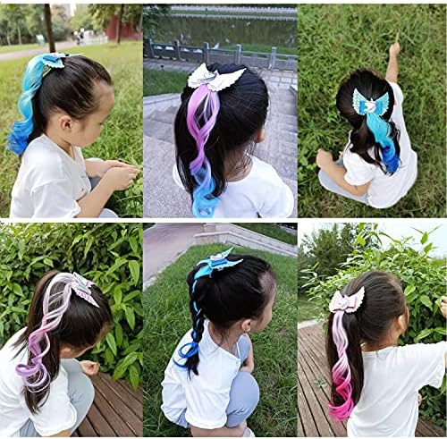 5- Colored Angel Wings Hair Bows Hair Extensions For Girls, Glitter Unicorn Hair Accessories (5PCS) - Image 5