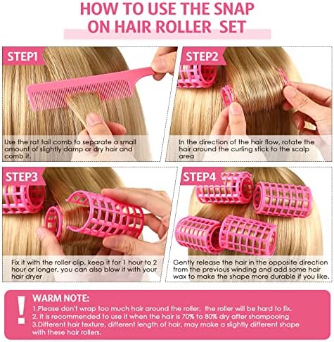 Syhood 12 Pcs 1.4 in Jumbo Plastic Hair Rollers Curlers for Women, Pink - Image 3