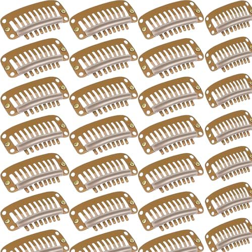 WILLBOND 30 Pcs Wig Clips Hair Extensions, 9-Teeth 32 Mm, Light Brown by Willbond+Technology+Limited