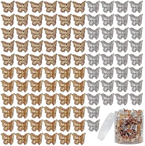 100 Pieces Assorted Color Butterfly Hair Clips, Beautiful Mini Butterfly Hair Clips Hair Accessories for Women and Girls (Gold, silver, copper) by Ruocce