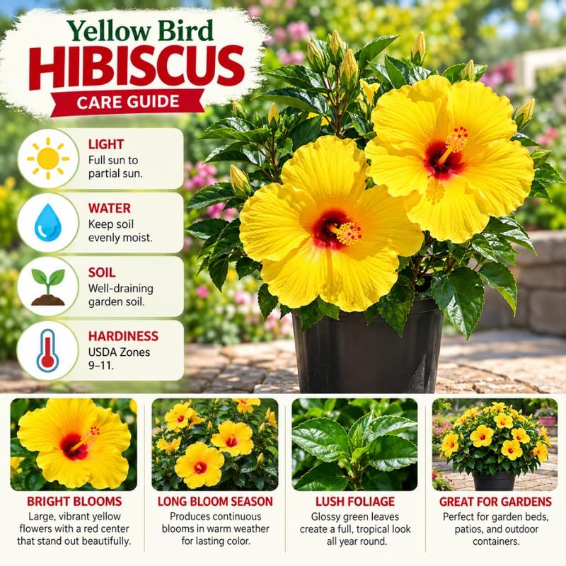 3 Hardy Hibiscus Live Plants, Flowering Shrub, Yellow Blooms, 4-7" - Image 3