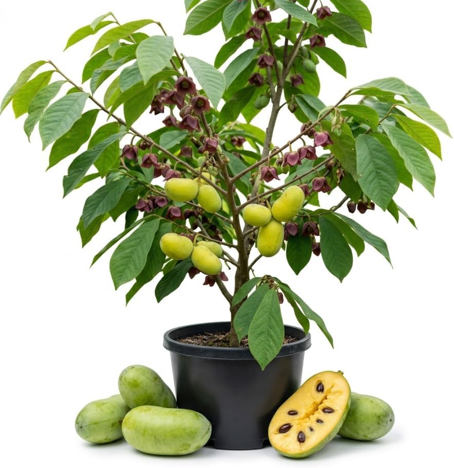 American Paw Paw Tree Live Plant Asimina Triloba Plant Sweet Pawpaw Hardy Banana Tree Ornamental Fruit, 2-3 Ft Tall Gallon Pot, 1-2 Year Old Plant by Unknown