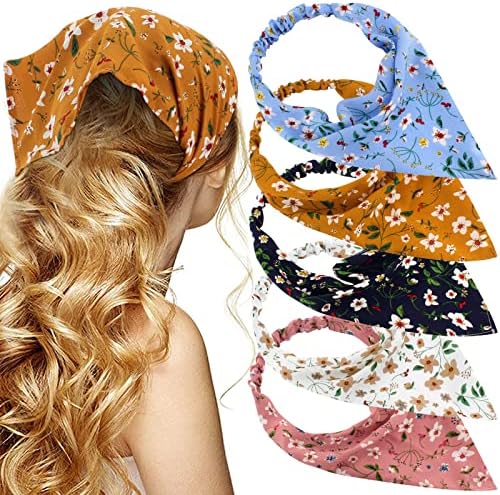 TOBATOBA Floral Hair Scarf Headband 5 Pcs - Chiffon Boho Headbands for Women Elastic Head Bandana Floral Bandana Headbands for Women Girls Hair Accessories by TOBATOBA