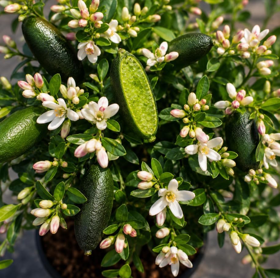 Finger Lime Live Plant 3-4 Inch Tall, Rare Caviar Lime Tree, Green Finger Lime, Pink Blossoms, Ornamental Fruit Tree - Image 7