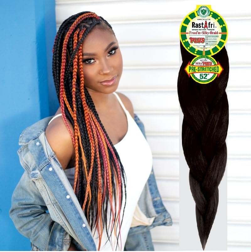 Rast A fri Freed'm Silky Braid 52 Inch Pre-Stretched Braiding Hair, | 100% Afrelle Modacrylic Fiber from Kanekalon | Soft Lightweight Hair for Box Braids & Twists, #4 Medium Brown - 5 Pack - Image 5