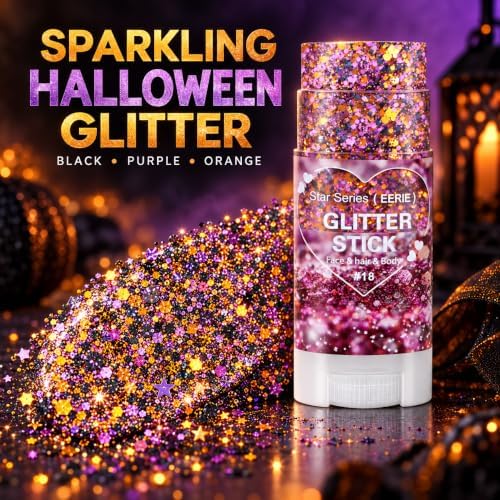 Mysense Halloween Glitter Stick,Black Purple Orange Face Hair Body Glitter - Image 2