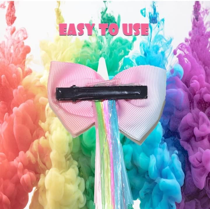 Little World 6 Pcs Rainbow Hair Extensions, Unicorn Hair Clips for Girls' Ponytails - Colored Accessories - Image 3