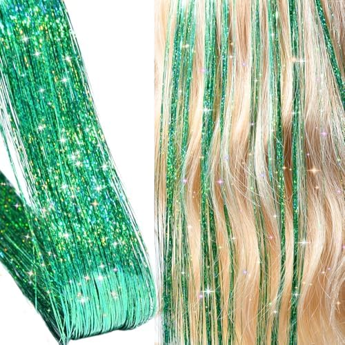 Green Hair Tinsel Kit for Girls Women Fairy Glitter Tinsel Hair Extensions - Image 4