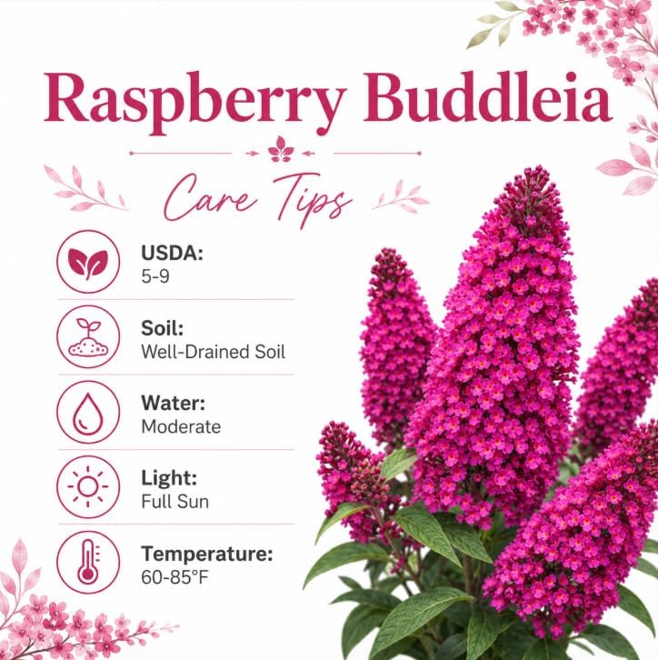 Raspberry Butterfly Bush Live Plant, Raspberry-Pink Blooms Plant, Buddleia Flowering Shrub for Outdoor Home Garden, 4-6 Inch Tall, No Pot - Image 5