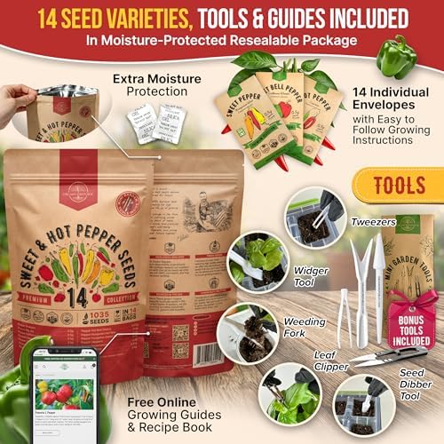 Organo Republic 14 Sweet & Hot Peppers Seeds Variety Pack - 1,030+ Non-GMO Heirloom Pepper Seeds for Outdoor and Indoor Home Gardening, Including Pepper Cayenne, Habanero, Jalapeno, Poblano, Serrano - Image 3