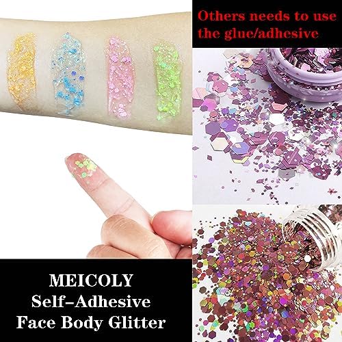 MEICOLY Neon Pink Body Glitter Gel,UV Blacklight Chunky Face Glitter Gel,Glow in The Dark Hair Glitter,Concert Music Festival Party Rave Accessories,Pink Halloween Glitter Makeup for Women - Image 5