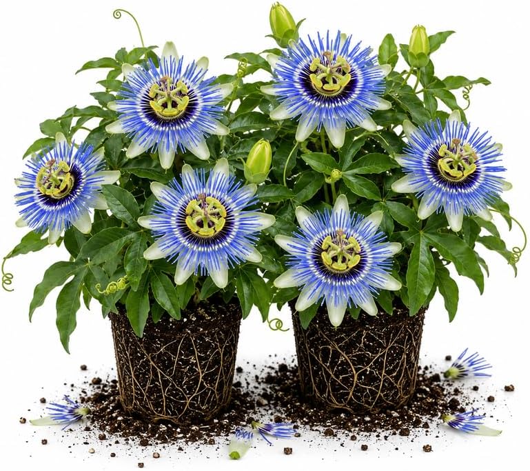 2 Blue Passiflora Plants, Colorful Passion Flower Vines, 4-7'' Tall by UIOTER