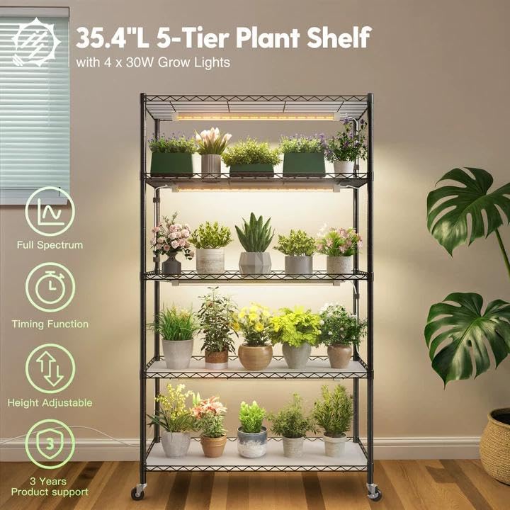 FREELICHT Plant Stand with Grow Light 5-Tier, 4×30W 5000K, 35.4x13.8x61.5IN - Image 2