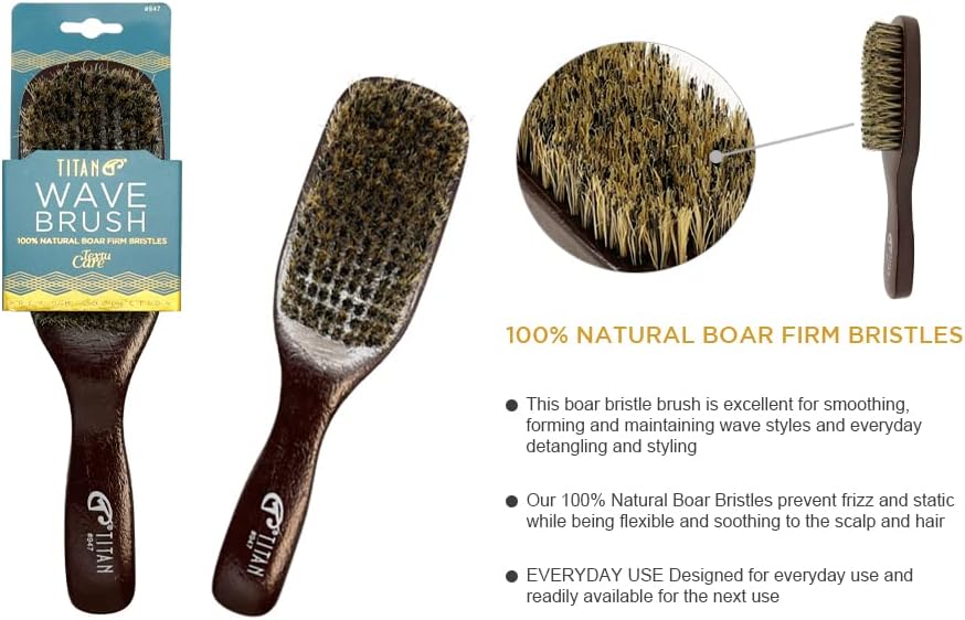 Titan Spin Wave Brush 1pc Wooden Brush for Men Firm Bristles for Coarse Hair. Use for Smoothing, Wave Styles, Soft on Scalp, Club Handle - Image 5