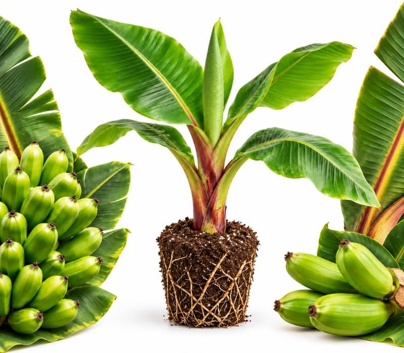 Dwarf Banana Tree, Red Trunk Papoulu Banana Plant Live, 1 Starter Plant by GINGERGLOW