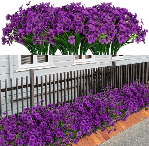 LikSoor 21 Bundles Artificial Outdoor UV Resistant Flowers No Fade Fake Outside Flowers Plastic Greenery Faux Shrubs Garden Porch Window Box Home Decoration(Violet) by LikSoor