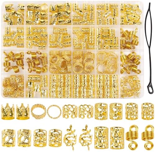 220 Pcs Viking Gold Hair Accessories for Braids Loc Jewelry for Women Hair Dreadlock Metal Hair Beads Rings Cuffs for Braids Beard Decoration Gold by TEBIEKOY