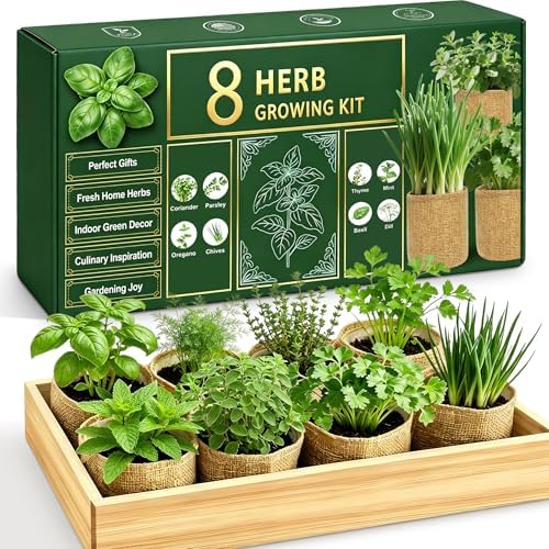 Indoor Herb Garden Kit, Culinary Herb Starter Kit with Seeds & Tools for Beginners, Kitchen Decor, House Warming Gifts for New Home, for Christmas, Ultimate Birthday Gifts for Women Men Mom Dad by LUOJIBIE
