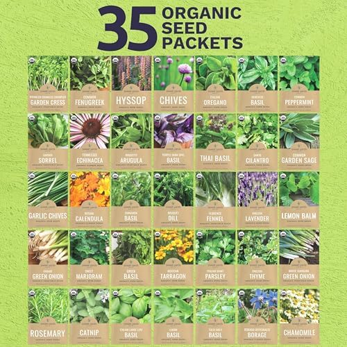 Organic Herb Seeds Variety Pack - 35 Individual Packs - 2026 Season - Basil, Cilantro, Dill, Thyme, Parsley and More! for Indoor & Outdoor Planting (Non-GMO, Certified Organic) - Image 2