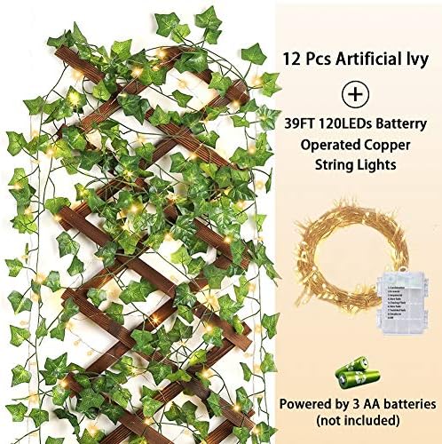 12 Pack 84Ft Artificial Ivy Garland, 100 LED Lights Fake Vines UV Resistant Greenery Leaves Fake Plants Hanging Aesthetic Vines for Home Bedroom Party Garden Wall Room - Image 4