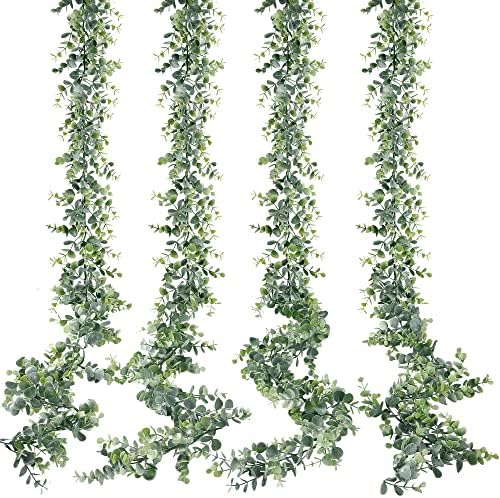 Sggvecsy Artificial Eucalyptus Garland 4 Pack Fake Eucalyptus Greenery Garland Faux Hanging Plants Artificial Vines, 5.6 Feet/Strand for Wedding Backdrop Arch Wall Table Party Outdoor Festival Decor by Sggvecsy