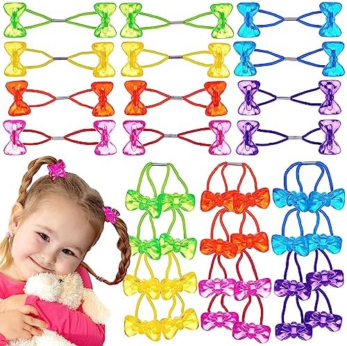Expressions 24pc Ponytailers Hair Elastics, Mini Bow-Shaped Multicolored Twin Beads Bauble Ponytail Holders, Toddler Hair Accessories, Kids Value Pack by Expressions