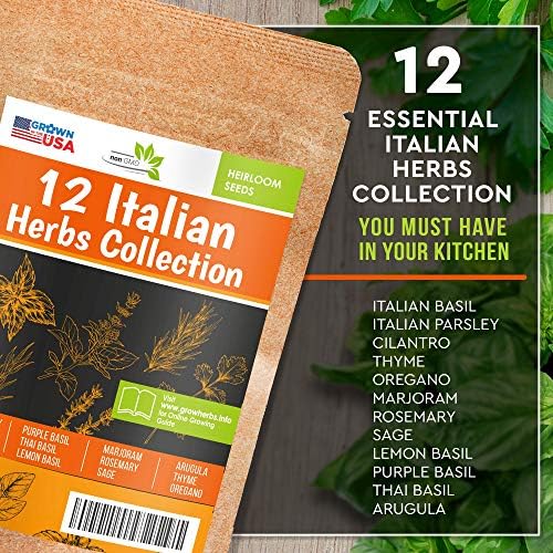 12 Italian Herb Seeds Pack - Heirloom and Non GMO, Grown in USA - Indoor or Outdoor Garden - Four Basil Varieties and Parsley, Cilantro, Rosemary, Thyme, Oregano, Marjoram, Sage, Arugula - Image 2