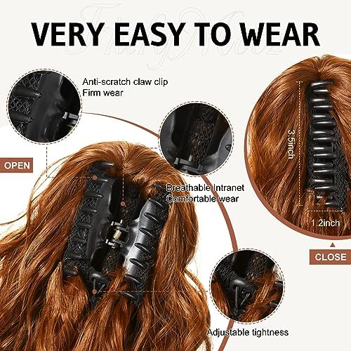 Flufymooz Ponytail Extension - 18 Inch Wavy Curly Claw Clip in Ponytail Hair Extensions, Natural Fake Synthetic Hairpiece for Women (Dark Cooper Red) - Image 3