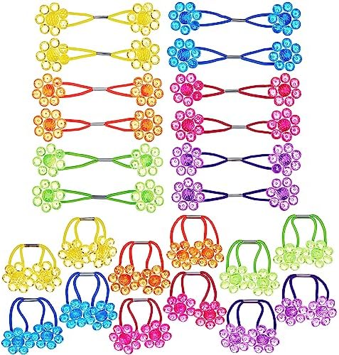 24pc Flower-Shaped Bright Multicolored Twin Bead Ponytail Ball Elastics - Image 2