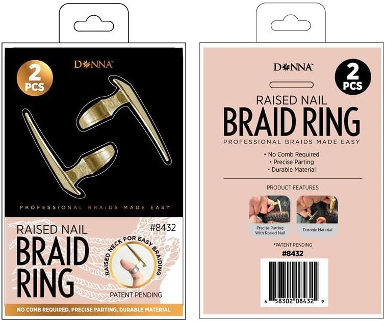 DONNA Perfect Part Braid with Carbon Parting Pintail Comb – Stainless Steel Finger Ring Tool for Hair Parting & Braiding Sectioning – Salon & DIY Styling Aid (RING 2PCS) by DONNA