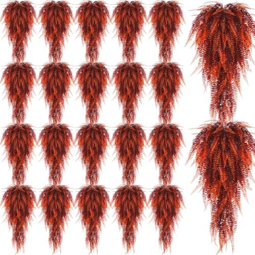 Daifunli 24 Pcs Artificial Fall Hanging Plants Fake Hanging Ferns Plastic Autumn Faux Plants for Wall Room Garden Garland Indoor Outdoor Decor No Basket (Fall Boston) by Huiinen
