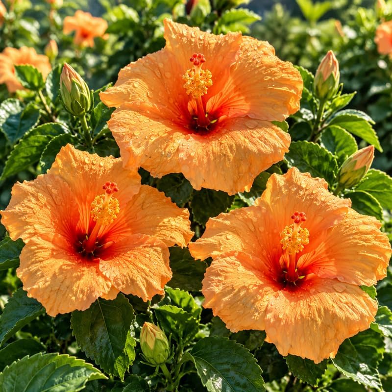 3 Hardy Hibiscus Live Plants, Flowering Shrub, Golden Orange Blooms, 4-7" - Image 5