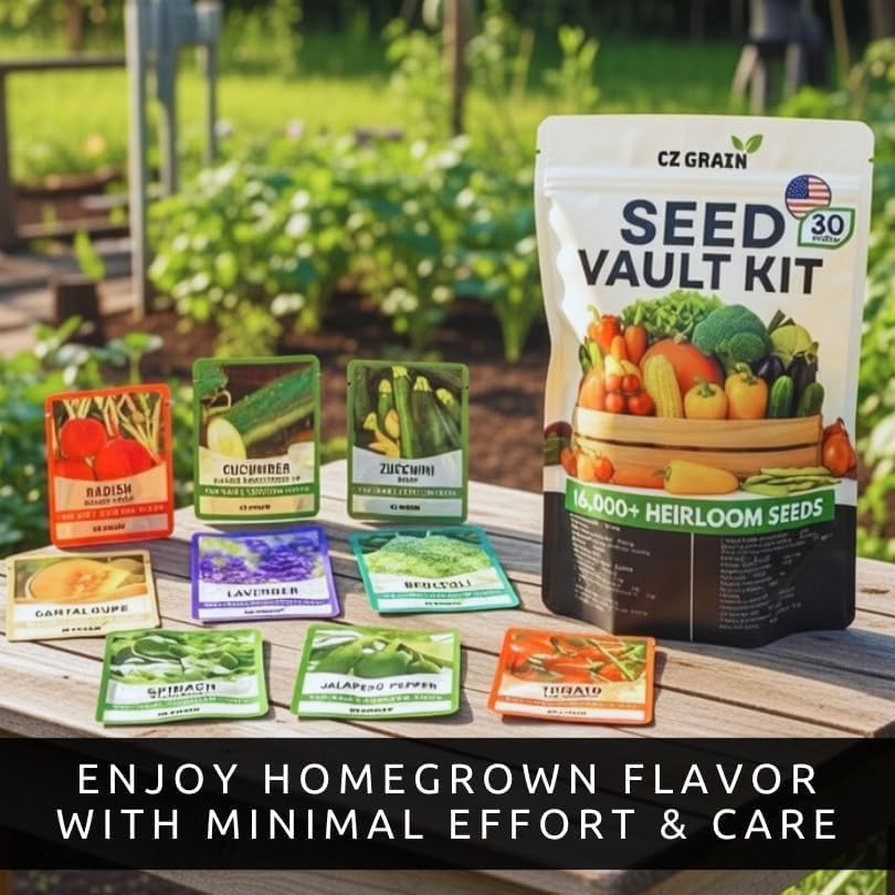 CZ Grain Seed Vault Kit, 30 Heirloom Vegetable & Herb Varieties, 16,000+ Non-GMO Seeds for Planting, Open Pollinated Survival Garden Seed Pack, USA Packed, Home Garden Starter Kit - Image 2