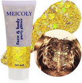 MEICOLY Gold Body Glitter,Yellow Face Glitter,Holographic Halloween Game Day Spirit Day Hair Glitter Makeup,Self-Adhesive Sparkle Face Body Glitter for Kids,Mardi Gras Accessories by MEICOLY