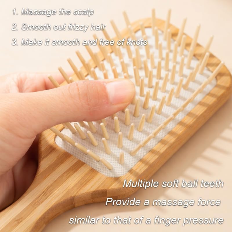 Women Men Natural Bamboo Hair Brush with Air Cushion, Scalp Massage Hairbrush with Hang Hole Bamboo Paddle for All Hair Types (Square) - Image 6