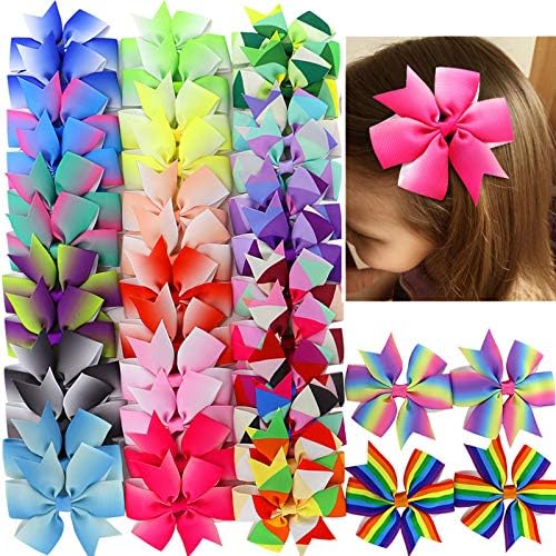 20 Pair 3in Pinwheel Rainbow Bows Grosgrain Ribbon Hair Clips For Baby Girls Teens Kids Toddler Gifts Accessories by Babymatch