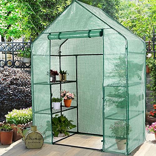 Greenhouse, Green House 3 Tiers 6 Shelves Stands, Outdoor/Indoor Greenhouse with Anchors Roll-up Zipper Door, Waterproof Gardening Plant Green Houses for Outdoors, PE Cover, 56”x28”x77” - Image 3