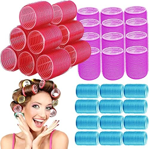 Jumbo Hair Rollers, 36 Packs Large Rollers For Hair, Self Grip Salon Hairdressing Curlers, Hair Curlers Sets, DIY Curly Hairstyle, Colors May Vary, (12xJumbo+12xLarge+12xSmall) by BESSEEK