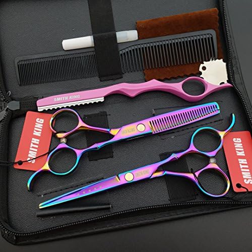 6.0 Inches Professional hair cutting thinning scissors set with razor (Rainbow) - Image 4