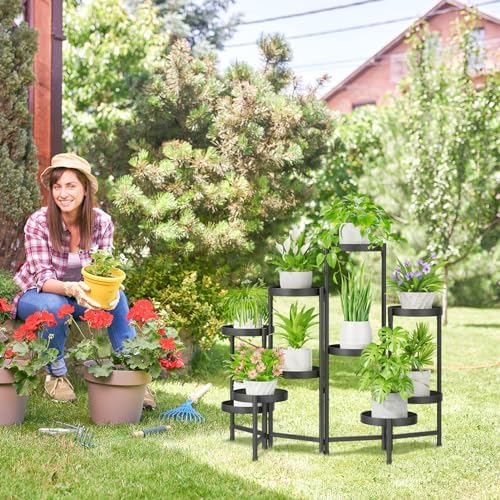 iDavosic.ly Plant Stand Indoor Outdoor, 10 Tier Metal Corner Shelf, Black - Image 6