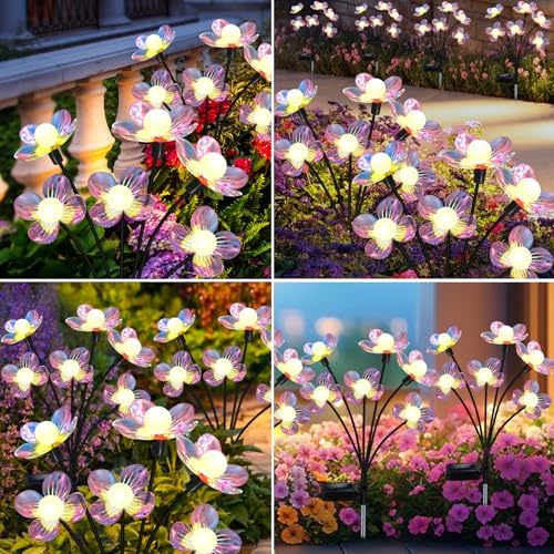 Solar Garden Lights Flowers 4 Pack of 24 LEDs Swaying Firefly Garden Decor - Image 6